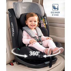 Babyhug Convertible 2 in 1 Car Seat with Isofix & Non Isofix, 360° Rotatable Seat - Grey| R129 Certified| i-Size Compliant| Rear & Forward Facing| Newborn to 12 Years| Reclining Seat| Cushion Seat