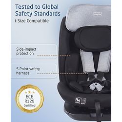 Babyhug Convertible 2 in 1 Car Seat with Isofix & Non Isofix, 360° Rotatable Seat - Grey| R129 Certified| i-Size Compliant| Rear & Forward Facing| Newborn to 12 Years| Reclining Seat| Cushion Seat