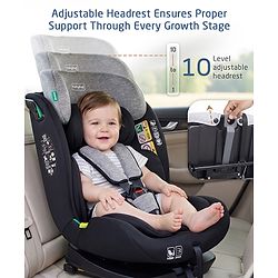 Babyhug Convertible 2 in 1 Car Seat with Isofix & Non Isofix, 360° Rotatable Seat - Grey| R129 Certified| i-Size Compliant| Rear & Forward Facing| Newborn to 12 Years| Reclining Seat| Cushion Seat