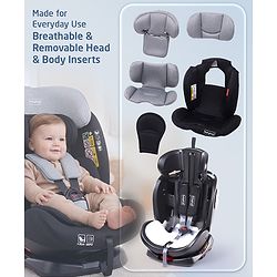 Babyhug Convertible 2 in 1 Car Seat with Isofix & Non Isofix, 360° Rotatable Seat - Grey| R129 Certified| i-Size Compliant| Rear & Forward Facing| Newborn to 12 Years| Reclining Seat| Cushion Seat