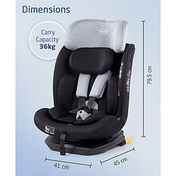 Babyhug Convertible 2 in 1 Car Seat with Isofix & Non Isofix, 360° Rotatable Seat - Grey| R129 Certified| i-Size Compliant| Rear & Forward Facing| Newborn to 12 Years| Reclining Seat| Cushion Seat