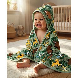 Babyhug Disney Interlock Knit Towel with Lion King Print L 76.2 x B 101.6 cm - Green