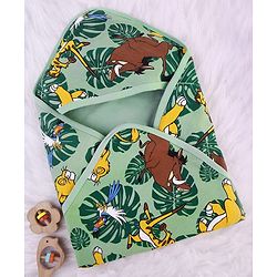 Babyhug Disney Interlock Knit Towel with Lion King Print L 76.2 x B 101.6 cm - Green