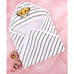 Babyhug Disney Interlock Knit Hooded Wrapper With Tiger Print L 76.2 X B 101.6 cm - White