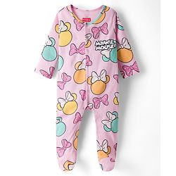 Babyhug Disney Interlock Knit Full Sleeves Sleepsuits With Minnie Mouse Graphics Pack Of 2 - Yellow & Pink