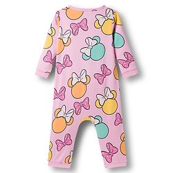 Babyhug Disney Interlock Knit Full Sleeves Romper with Minnie Mouse Graphics - Pink