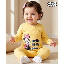 Babyhug Disney Interlock Knit Full Sleeves Romper with Minnie Mouse Graphics - Yellow