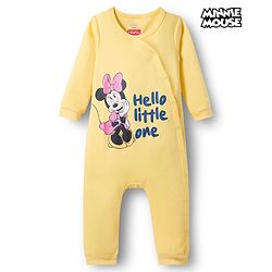 Babyhug Disney Interlock Knit Full Sleeves Romper with Minnie Mouse Graphics - Yellow