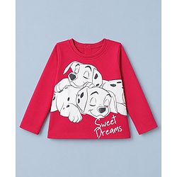 Babyhug Disney Single Jersey Knit Full Sleeves T-Shirt & Striped Pyjama Night Suit with Dalmatians Graphics - Red