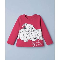Babyhug Disney Single Jersey Knit Full Sleeves T-Shirt & Striped Pyjama Night Suit with Dalmatians Graphics - Red