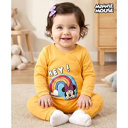 Babyhug Disney Interlock Knit Full Sleeves Romper with Minnie Mouse Graphics - Yellow