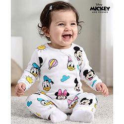 Babyhug Disney Interlock Knit Full Sleeves Romper with Minnie Mouse Print - White