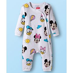 Babyhug Disney Interlock Knit Full Sleeves Romper with Minnie Mouse Print - White