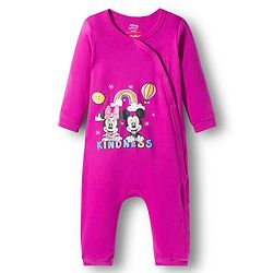 Babyhug Disney Interlock Knit Full Sleeves Romper with Minnie Mouse Graphics - Fuchsia