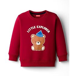 Babyhug Terry Knit Full Sleeves T-Shirt & Lounge Pant Set With Teddy Bear Print - Red & Blue