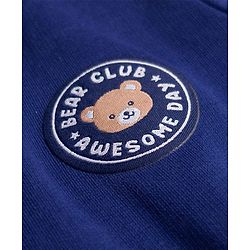 Babyhug Terry Knit Full Sleeves T-Shirt & Lounge Pant Set With Teddy Bear Badge - Navy Blue & Brown