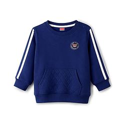 Babyhug Terry Knit Full Sleeves T-Shirt & Lounge Pant Set With Teddy Bear Badge - Navy Blue & Brown