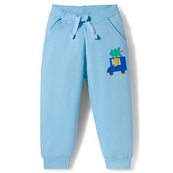 Babyhug Single Jersey Knit Full Sleeves T-Shirt & Lounge Pant Set with Animal Print & Stripes - Light Blue