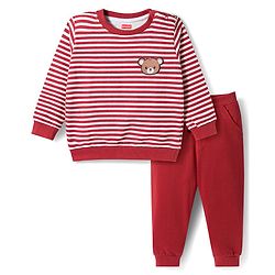 Babyhug Single Jersey Knit Full Sleeves Striped T-Shirt & Lounge Pant - Maroon