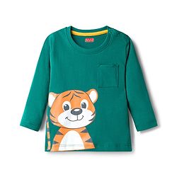 Babyhug Single Jersey Knit Full Sleeves T-Shirt & Lounge Pant Set with Tiger Graphic - Yellow & Green