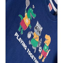 Babyhug Terry Knit Full Sleeves T-Shirt & Lounge Pant Set with Animal Graphic & Tape Detailing - Navy Blue