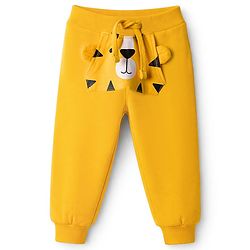 Babyhug Single Jersey Knit Full Sleeves Striped T-Shirt & Lounge Pant Set With Tiger Applique - Navy Blue & Yellow