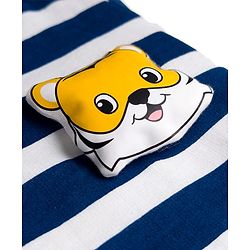 Babyhug Single Jersey Knit Full Sleeves Striped T-Shirt & Lounge Pant Set With Tiger Applique - Navy Blue & Yellow