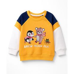 Babyhug Single Jersey Knit Full Raglan Sleeves T-Shirt & Lounge Pant Set With Animal Print - Yellow & Navy Blue