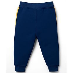 Babyhug Single Jersey Knit Full Raglan Sleeves T-Shirt & Lounge Pant Set With Animal Print - Yellow & Navy Blue
