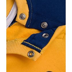 Babyhug Single Jersey Knit Full Raglan Sleeves T-Shirt & Lounge Pant Set With Animal Print - Yellow & Navy Blue