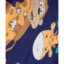Babyhug Single Jersey Knit Full Sleeves T-Shirt & Lounge Pant Set with Animal Graphic - Yellow & Navy Blue
