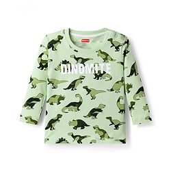 Babyhug Terry Knit Full Sleeves Dino Printed T-Shirt & Lounge Pant Set - Green