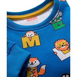 Babyhug Terry Knit Full Sleeves Alphabet Printed T-Shirt & Lounge Pant Set - Yellow & Blue