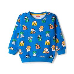 Babyhug Terry Knit Full Sleeves Alphabet Printed T-Shirt & Lounge Pant Set - Yellow & Blue