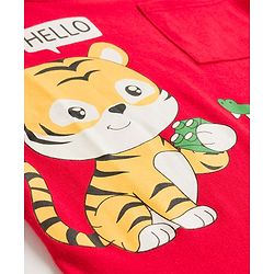 Babyhug Single Jersey Knit Full Sleeves T-Shirt & Lounge Pant Set With Animal Print - Red & Blue