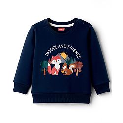 Babyhug Terry Knit Full Sleeves T-Shirt & Lounge Pant Set With Animal Print - Navy Blue & Maroon