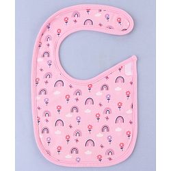 Babyhug 100% Interlock Cotton Velcro Closure Bibs Pack of 3 Rabbit, Rainbow & Floral Print Soft & Skin Friendly High Absorbent Material| Machine washable Newborn & Infant Feeding Essential.