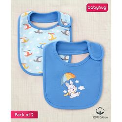 Babyhug Cotton Snap Buttons Closure Bear Print Pack of 2 - Blue & White