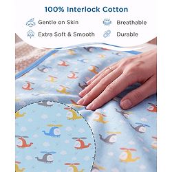 Babyhug Cotton Snap Buttons Closure Bear Print Pack of 2 - Blue & White