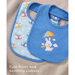 Babyhug Cotton Snap Buttons Closure Bear Print Pack of 2 - Blue & White