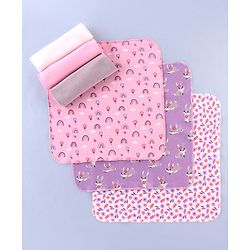 Babyhug 100% Interlock Cotton Single Layer Wash Cloth Rabbit, Rainbow and Floral Print Pack of 6 - Multicolor| High Absorbency| Feeding & Diapering| Bath & Face Towel| Soft & Skin Friendly