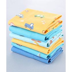 Babyhug 100% Interlock Cotton Single Layer Wash Cloth Rabbit, Rainbow and Floral Print Pack of 6 - Multicolor| High Absorbency| Feeding & Diapering| Bath & Face Towel| Soft & Skin Friendly