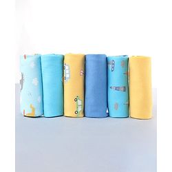 Babyhug 100% Interlock Cotton Single Layer Wash Cloth Rabbit, Rainbow and Floral Print Pack of 6 - Multicolor| High Absorbency| Feeding & Diapering| Bath & Face Towel| Soft & Skin Friendly