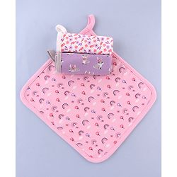 Babyhug 100% Interlock Cotton Double Layer Wash Cloth Rabbit, Rainbow and Floral Print Pack of 3 - Multicolor| High Absorbency| Feeding & Diapering| Bath & Face Towel| Soft & Skin Friendly