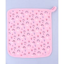 Babyhug 100% Interlock Cotton Double Layer Wash Cloth Rabbit, Rainbow and Floral Print Pack of 3 - Multicolor| High Absorbency| Feeding & Diapering| Bath & Face Towel| Soft & Skin Friendly