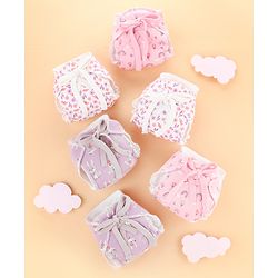 Babyhug Leak Proof Cloth Langot Pack of 6 Small Size Rabbit Rainbow and Floral Print | Triple Layer Protection | Reusable | Designed for Short Term Comfy Wear | Mess Free - Lilac