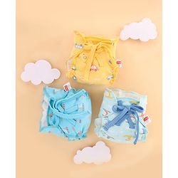 Babyhug Leak Proof Cloth Langot Pack of 3 Small Size Rabbit Rainbow and Floral Print | Triple Layer Protection | Reusable | Designed for Short Term Comfy Wear | Mess Free - Plum