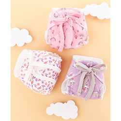 Babyhug Leak Proof Cloth Langot Pack of 3 Small Size Rabbit Rainbow and Floral Print | Triple Layer Protection | Reusable | Designed for Short Term Comfy Wear | Mess Free - Plum