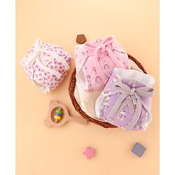 Babyhug Leak Proof Cloth Langot Pack of 3 Small Size Rabbit Rainbow and Floral Print | Triple Layer Protection | Reusable | Designed for Short Term Comfy Wear | Mess Free - Plum