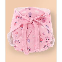 Babyhug Leak Proof Cloth Langot Pack of 3 Small Size Rabbit Rainbow and Floral Print | Triple Layer Protection | Reusable | Designed for Short Term Comfy Wear | Mess Free - Plum